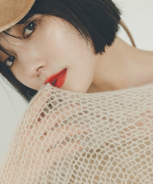 N.（N. Natural Beauty Basic）（エヌエヌナチュラルビューティーベーシック）の「◆透かし編みモヘヤ混ニット（ニット/セーター・レディース・ベージュ/グリーン/ピンク/イエロー・MEDIUM）」の7枚目の写真