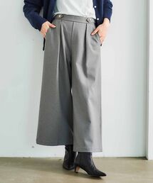 ウールライクウエストデザインワイドクロップドパンツ