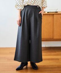 ウールライクウエストデザインワイドクロップドパンツ