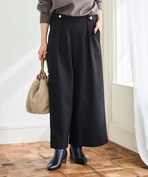 ウールライクウエストデザインワイドクロップドパンツ