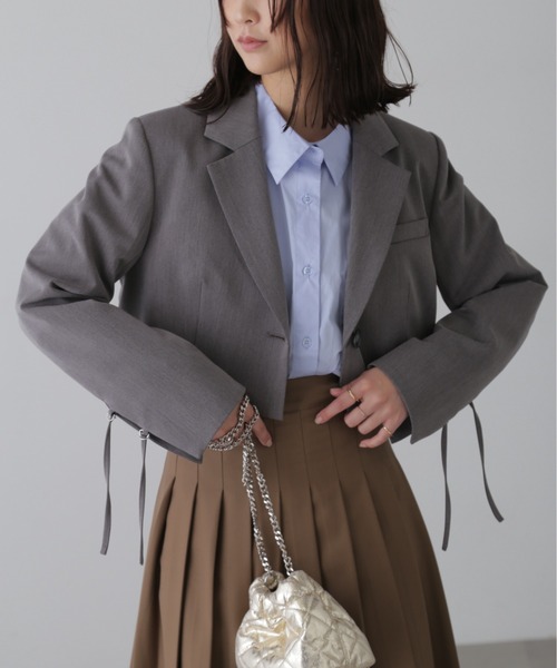 FREE'S MART（フリーズマート）の「ショート丈シングルジャケット（テーラードジャケット・レディース・ブルー系その他/グレー・SMALL/MEDIUM）」の5枚目の写真