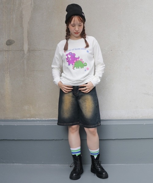 UNIT CHEST(ユニットチェスト)の「【UNIT CHEST】unique unisex long sleeve T-shirt/ユニークユニセックス ロンT OIF designer eggs コラボ 恐竜by manami_makifuji(Tシャツ/カットソー・レディース・ブラック/ホワイト/杢グレー・S/L/M)」の16枚目の写真