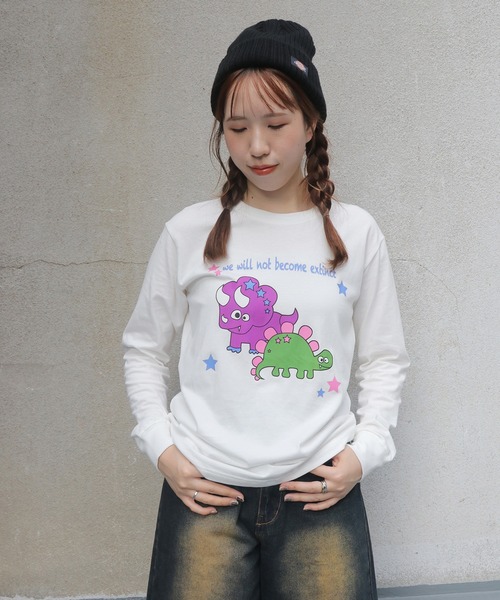 UNIT CHEST(ユニットチェスト)の「【UNIT CHEST】unique unisex long sleeve T-shirt/ユニークユニセックス ロンT OIF designer eggs コラボ 恐竜by manami_makifuji(Tシャツ/カットソー・レディース・ブラック/ホワイト/杢グレー・S/L/M)」の13枚目の写真