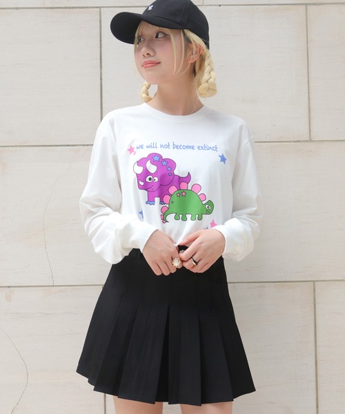 UNIT CHEST(ユニットチェスト)の「【UNIT CHEST】unique unisex long sleeve T-shirt/ユニークユニセックス ロンT OIF designer eggs コラボ 恐竜by manami_makifuji(Tシャツ/カットソー・レディース・ブラック/ホワイト/杢グレー・S/L/M)」の6枚目の写真