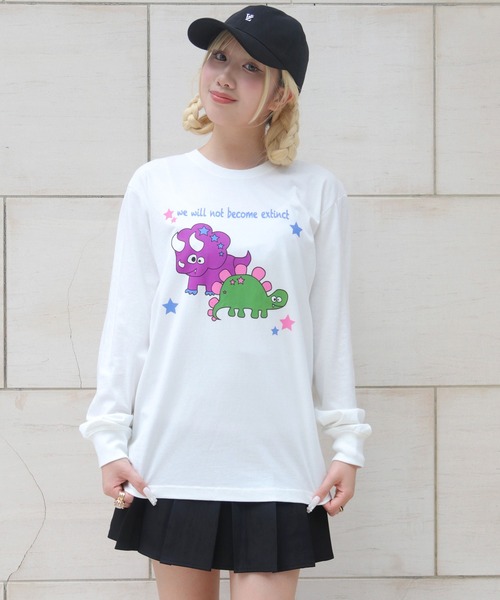 UNIT CHEST(ユニットチェスト)の「【UNIT CHEST】unique unisex long sleeve T-shirt/ユニークユニセックス ロンT OIF designer eggs コラボ 恐竜by manami_makifuji(Tシャツ/カットソー・レディース・ブラック/ホワイト/杢グレー・S/L/M)」の10枚目の写真