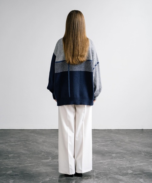 Rocky Monroe（ロッキーモンロー）の「オーバーサイズ 7Gクロスチェック柄Vネックカーディガン（カーディガン/ボレロ・メンズ・ネイビー/ホワイト×ライトグレー/ブラック/オフホワイト/ブルー・M/L）」の10枚目の写真