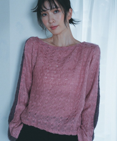 「Nora Lily」「elle」Bi-color Asymmetry Neck Kitting Top レディース Nora Lily 「Nora Lily」「elle」Bi-color Asymmetry Neck