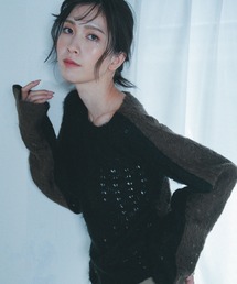 【Nora Lily】「elle」Bi-color Asymmetry Neck Kitting Top