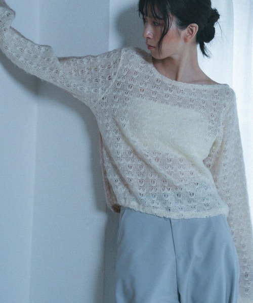 Nora Lily elle（ノラリリーエル）の「【Nora Lily】「elle」Bi-color Asymmetry Neck Kitting Top（その他トップス・レディース・ブラック/パープル系その他/ホワイト系その他・FREE）」の9枚目の写真