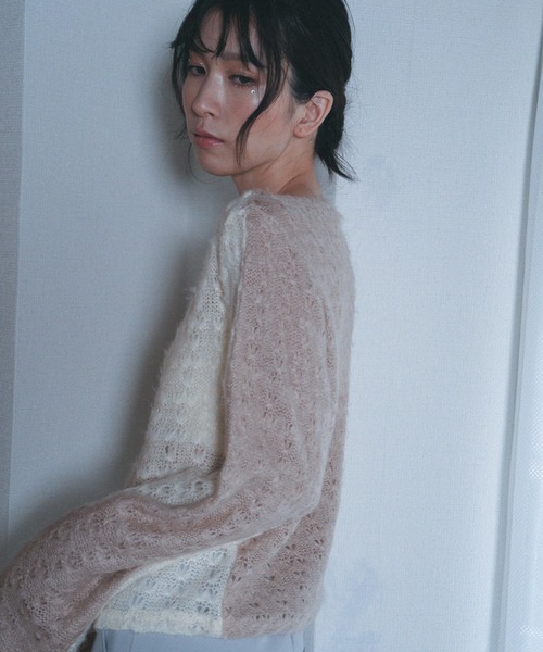 Nora Lily elle（ノラリリーエル）の「【Nora Lily】「elle」Bi-color Asymmetry Neck Kitting Top（その他トップス・レディース・ブラック/パープル系その他/ホワイト系その他・FREE）」の8枚目の写真