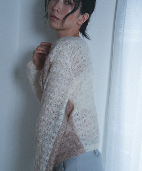 Nora Lily elle（ノラリリーエル）の「【Nora Lily】「elle」Bi-color Asymmetry Neck Kitting Top（その他トップス・レディース・ブラック/パープル系その他/ホワイト系その他・FREE）」の7枚目の写真