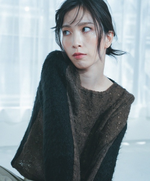 Nora Lily elle（ノラリリーエル）の「【Nora Lily】「elle」Bi-color Asymmetry Neck Kitting Top（その他トップス・レディース・ブラック/パープル系その他/ホワイト系その他・FREE）」の14枚目の写真