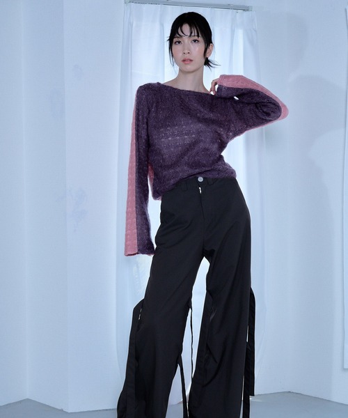 Nora Lily elle（ノラリリーエル）の「【Nora Lily】「elle」Bi-color Asymmetry Neck Kitting Top（その他トップス・レディース・ブラック/パープル系その他/ホワイト系その他・FREE）」の15枚目の写真
