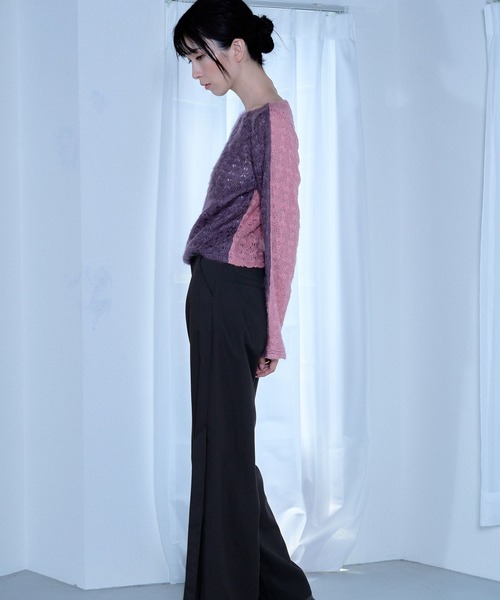 Nora Lily elle（ノラリリーエル）の「【Nora Lily】「elle」Bi-color Asymmetry Neck Kitting Top（その他トップス・レディース・ブラック/パープル系その他/ホワイト系その他・FREE）」の21枚目の写真