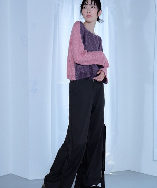 Nora Lily elle（ノラリリーエル）の「【Nora Lily】「elle」Bi-color Asymmetry Neck Kitting Top（その他トップス・レディース・ブラック/パープル系その他/ホワイト系その他・FREE）」の19枚目の写真