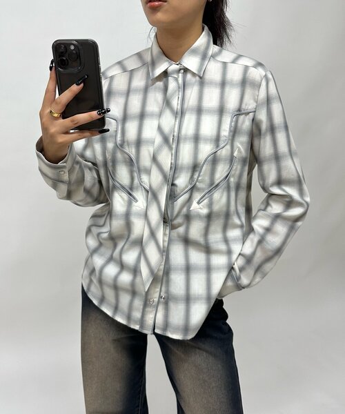 Six M(シックスエム)の「【Six M/シックスエム】ウエスタンネクタイシャツ(シャツ/ブラウス・レディース・グリーン/ブラック/グレー・MEDIUM)」の3枚目の写真