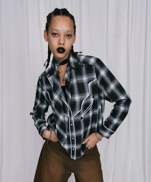 Six M(シックスエム)の「【Six M/シックスエム】ウエスタンネクタイシャツ(シャツ/ブラウス・レディース・グリーン/ブラック/グレー・MEDIUM)」の2枚目の写真