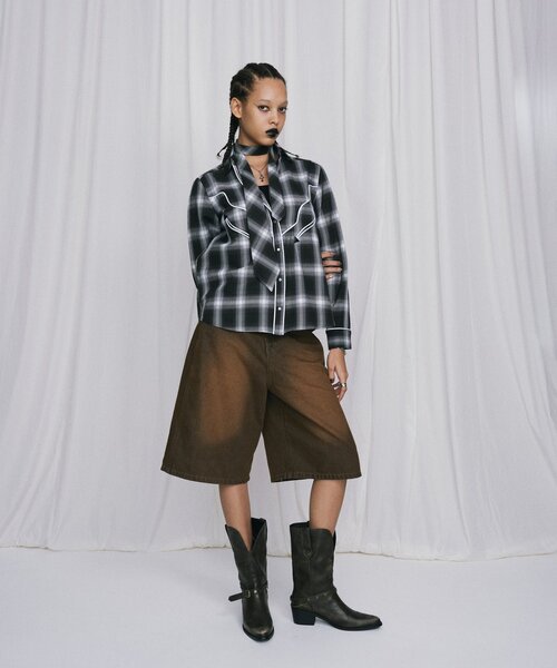 Six M(シックスエム)の「【Six M/シックスエム】ウエスタンネクタイシャツ(シャツ/ブラウス・レディース・グリーン/ブラック/グレー・MEDIUM)」の4枚目の写真