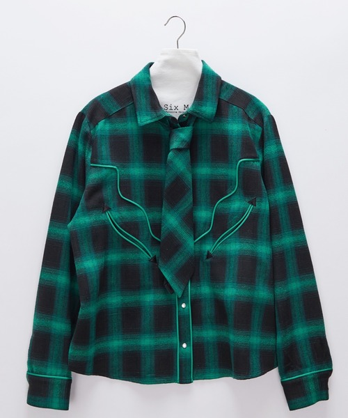 Six M(シックスエム)の「【Six M/シックスエム】ウエスタンネクタイシャツ(シャツ/ブラウス・レディース・グリーン/ブラック/グレー・MEDIUM)」の1枚目の写真