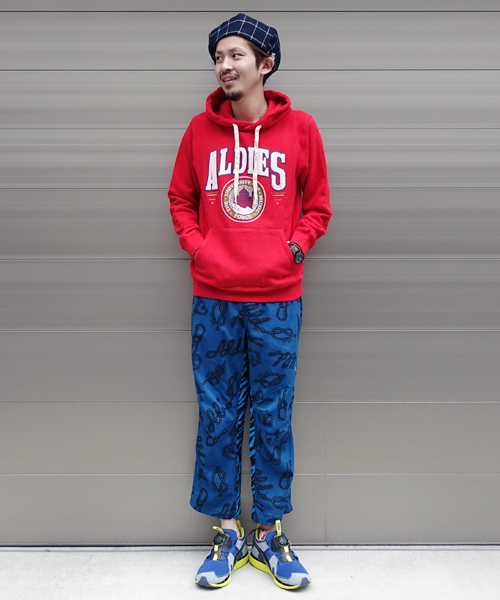 ALDIES（アールディーズ）の「University Parka カレッジプリント プルオーバーパーカー（パーカー・メンズ・グレー/レッド/グリーン/ブルー・MEDIUM/LARGE/SMALL）」の5枚目の写真