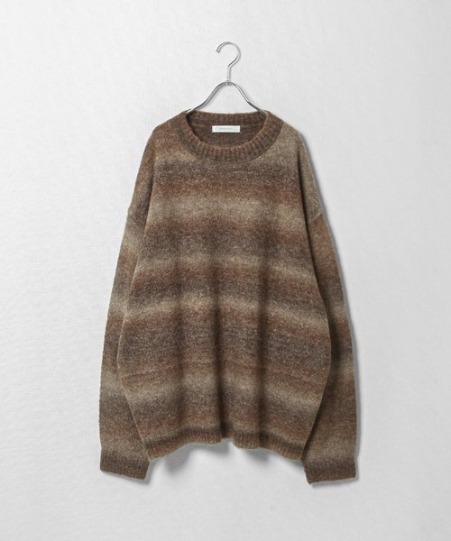 ZIP FIVE（ジップファイブ）の「【ZIP FIVE】 5G グラデーション ボーダー ビッグシルエット クルー ニット セーター（ニット/セーター・メンズ・グリーン/ブラック/ブラウン・MEDIUM/LARGE）」の2枚目の写真