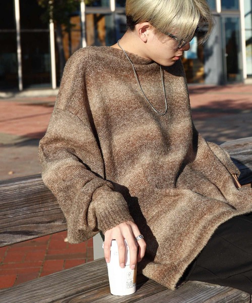 ZIP FIVE（ジップファイブ）の「【ZIP FIVE】 5G グラデーション ボーダー ビッグシルエット クルー ニット セーター（ニット/セーター・メンズ・グリーン/ブラック/ブラウン・MEDIUM/LARGE）」の7枚目の写真