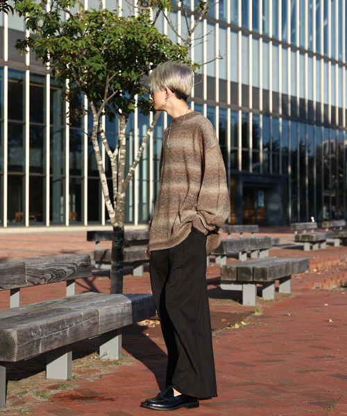 ZIP FIVE（ジップファイブ）の「【ZIP FIVE】 5G グラデーション ボーダー ビッグシルエット クルー ニット セーター（ニット/セーター・メンズ・グリーン/ブラック/ブラウン・MEDIUM/LARGE）」の10枚目の写真