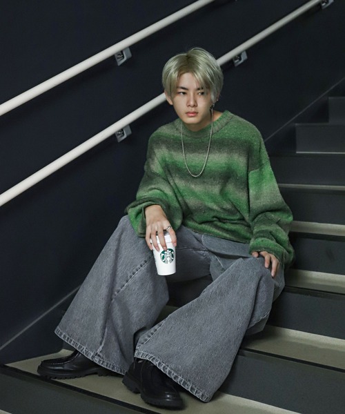 ZIP FIVE（ジップファイブ）の「【ZIP FIVE】 5G グラデーション ボーダー ビッグシルエット クルー ニット セーター（ニット/セーター・メンズ・グリーン/ブラック/ブラウン・MEDIUM/LARGE）」の13枚目の写真