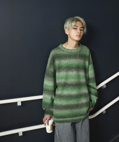 ZIP FIVE（ジップファイブ）の「【ZIP FIVE】 5G グラデーション ボーダー ビッグシルエット クルー ニット セーター（ニット/セーター・メンズ・グリーン/ブラック/ブラウン・MEDIUM/LARGE）」の12枚目の写真
