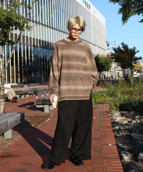 ZIP FIVE（ジップファイブ）の「【ZIP FIVE】 5G グラデーション ボーダー ビッグシルエット クルー ニット セーター（ニット/セーター・メンズ・グリーン/ブラック/ブラウン・MEDIUM/LARGE）」の11枚目の写真