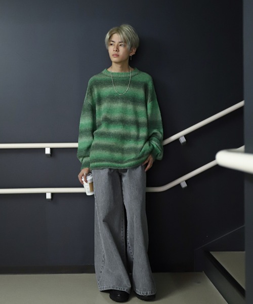 ZIP FIVE（ジップファイブ）の「【ZIP FIVE】 5G グラデーション ボーダー ビッグシルエット クルー ニット セーター（ニット/セーター・メンズ・グリーン/ブラック/ブラウン・MEDIUM/LARGE）」の14枚目の写真