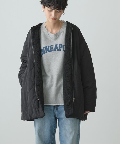 AMERICAN HOLIC（アメリカンホリック）の「軽ポカ2WAYリバーシブルキルトアウター（ノーカラージャケット・レディース・モカ/アイボリー/ブラック・M/L）」の8枚目の写真