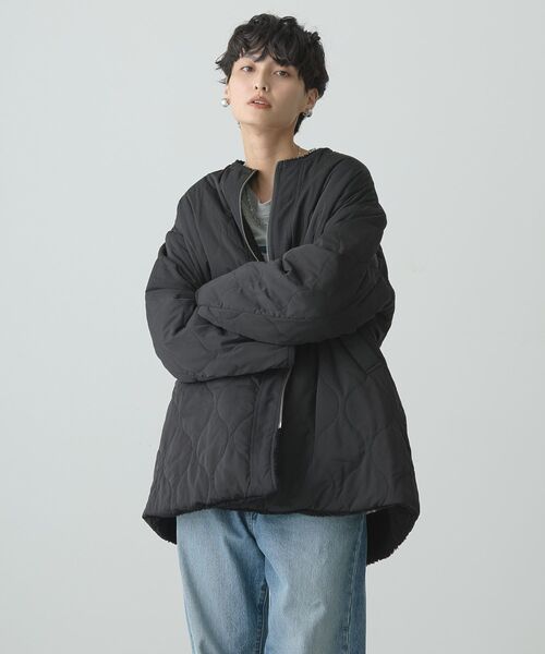 AMERICAN HOLIC（アメリカンホリック）の「軽ポカ2WAYリバーシブルキルトアウター（ノーカラージャケット・レディース・モカ/アイボリー/ブラック・M/L）」の9枚目の写真