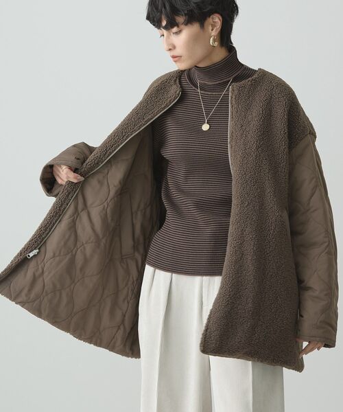 AMERICAN HOLIC（アメリカンホリック）の「軽ポカ2WAYリバーシブルキルトアウター（ノーカラージャケット・レディース・モカ/アイボリー/ブラック・M/L）」の12枚目の写真