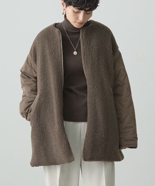 AMERICAN HOLIC（アメリカンホリック）の「軽ポカ2WAYリバーシブルキルトアウター（ノーカラージャケット・レディース・モカ/アイボリー/ブラック・M/L）」の13枚目の写真