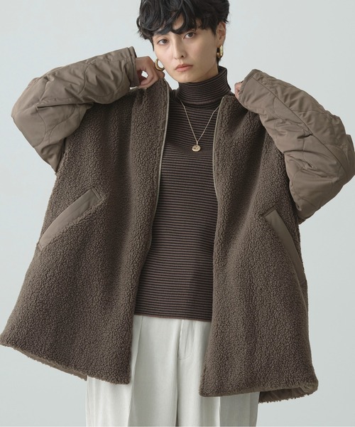 AMERICAN HOLIC（アメリカンホリック）の「軽ポカ2WAYリバーシブルキルトアウター（ノーカラージャケット・レディース・モカ/アイボリー/ブラック・M/L）」の3枚目の写真