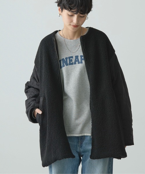 AMERICAN HOLIC（アメリカンホリック）の「軽ポカ2WAYリバーシブルキルトアウター（ノーカラージャケット・レディース・モカ/アイボリー/ブラック・M/L）」の6枚目の写真