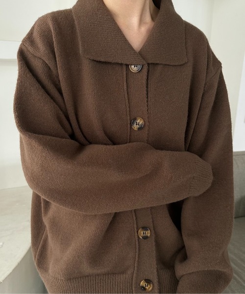 lawgy（ラウジー）の「loose shirt knit set up / ルースシャツニットセットアップ（セットアップ・レディース・アイボリー/チャコール/ブラウン・FREE）」の4枚目の写真