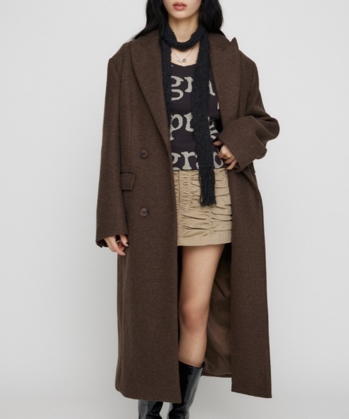 LAGUA GEM（ラグアジェム）の「LOOSY DOUBLE ロングコート（チェスターコート・レディース・ブラック/ブラウン/ネイビー系1・FREE）」の2枚目の写真