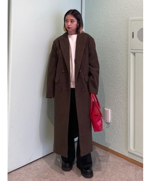 LAGUA GEM（ラグアジェム）の「LOOSY DOUBLE ロングコート（チェスターコート・レディース・ブラック/ブラウン/ネイビー系1・FREE）」の20枚目の写真