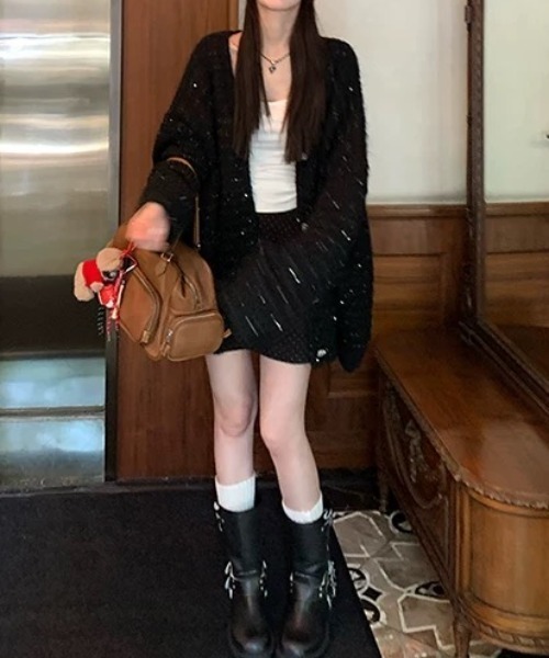 ViViDAY（ビビデー）の「キラキラニットカーディガン（ニット/セーター・レディース・ブラック/ホワイト・M）」の3枚目の写真