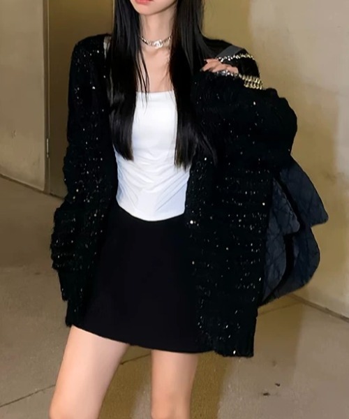 ViViDAY（ビビデー）の「キラキラニットカーディガン（ニット/セーター・レディース・ブラック/ホワイト・M）」の6枚目の写真