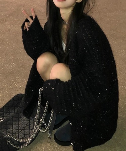 ViViDAY（ビビデー）の「キラキラニットカーディガン（ニット/セーター・レディース・ブラック/ホワイト・M）」の7枚目の写真