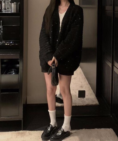 ViViDAY（ビビデー）の「キラキラニットカーディガン（ニット/セーター・レディース・ブラック/ホワイト・M）」の9枚目の写真