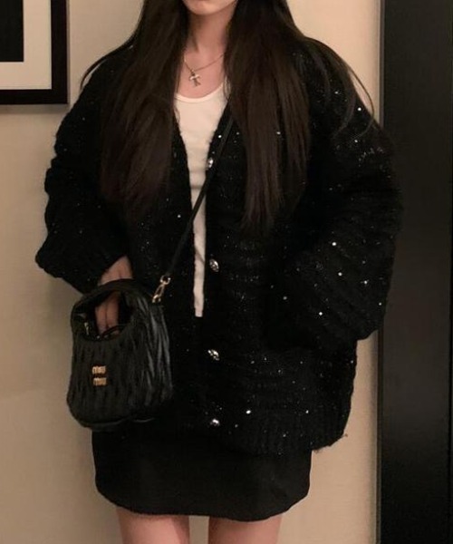 ViViDAY（ビビデー）の「キラキラニットカーディガン（ニット/セーター・レディース・ブラック/ホワイト・M）」の15枚目の写真