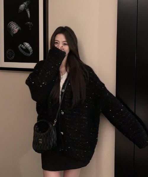 ViViDAY（ビビデー）の「キラキラニットカーディガン（ニット/セーター・レディース・ブラック/ホワイト・M）」の16枚目の写真