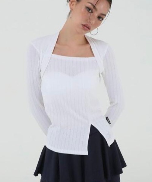 韓国ブランド Uglyshadow アグリーシャドウ US BOLERO SLIT TOP ボレロスリットトップス 長袖ボレロ セットアップ 長袖トップス 韓国ファッション 韓国ストリート ストリートファッション（カーディガン/ボレロ）｜UGLY SHADOW（アグリーシャドウ）