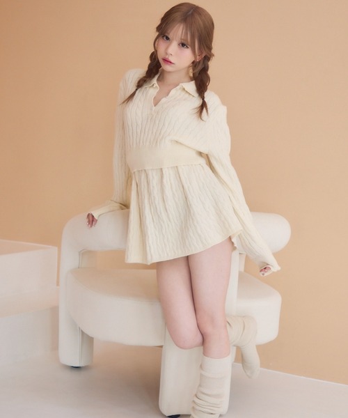 TITTY&CO.(ティティーアンドコー)の「ケーブルニットセットアップ(セットアップ・レディース・グレー/ネイビー/アイボリー・FREE)」の14枚目の写真