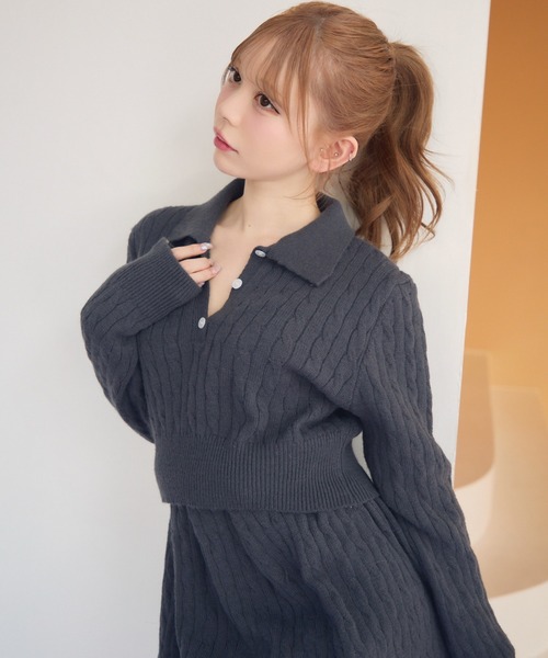 TITTY&CO.(ティティーアンドコー)の「ケーブルニットセットアップ(セットアップ・レディース・グレー/ネイビー/アイボリー・FREE)」の15枚目の写真