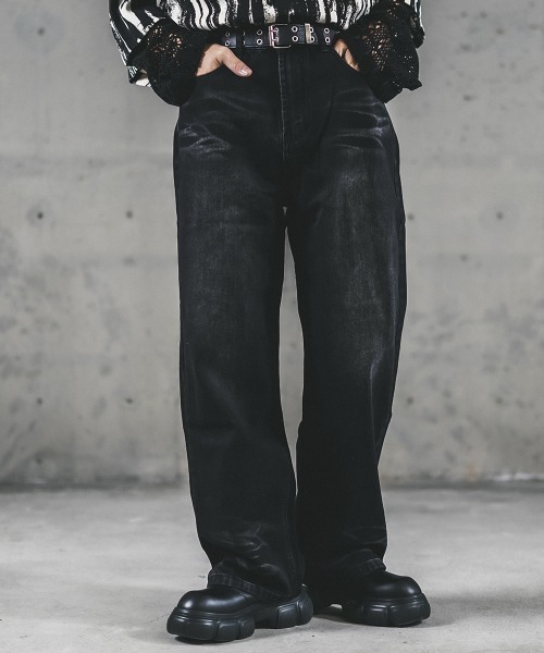 Wide straight vintage washed denim pants / ワイドストレートヴィンテージウォッシュデニムパンツ（デニムパンツ）｜Shoowtime（ショウタイム）
